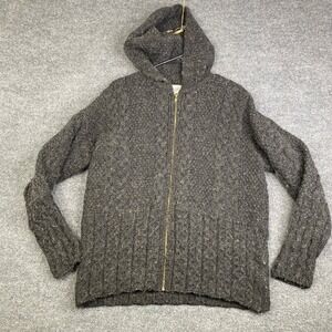 Kerry Traditions Wool Hooded Cardigan Sweater Mens L Killarney Ireland Knit Fish